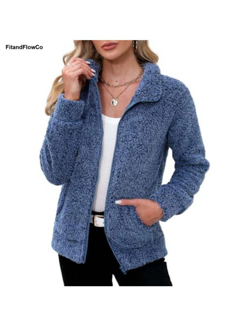 Sherpa Fleece Full Zip Jacket Warm Winter Bed Jacket Stand Collar Pockets